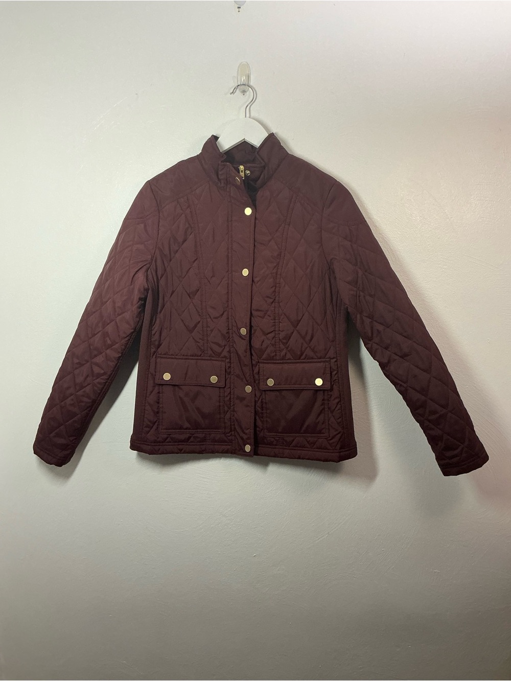 A New Day Quilted Puffer Jacket in Burgundy Size Medium